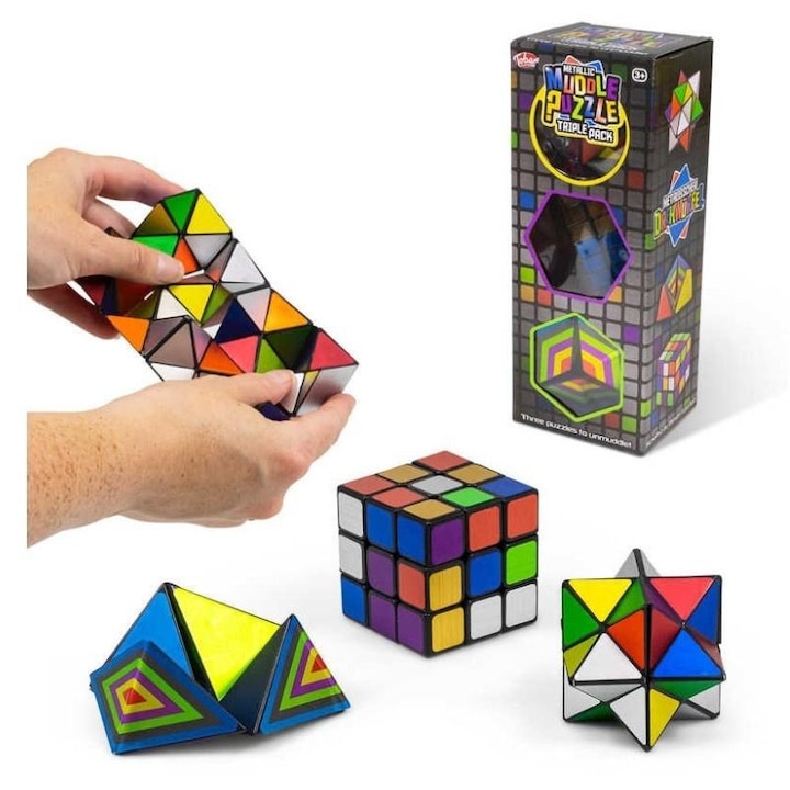Комплект от 3 логически пъзела Tobar, метални, развиващи умения, многоцветни