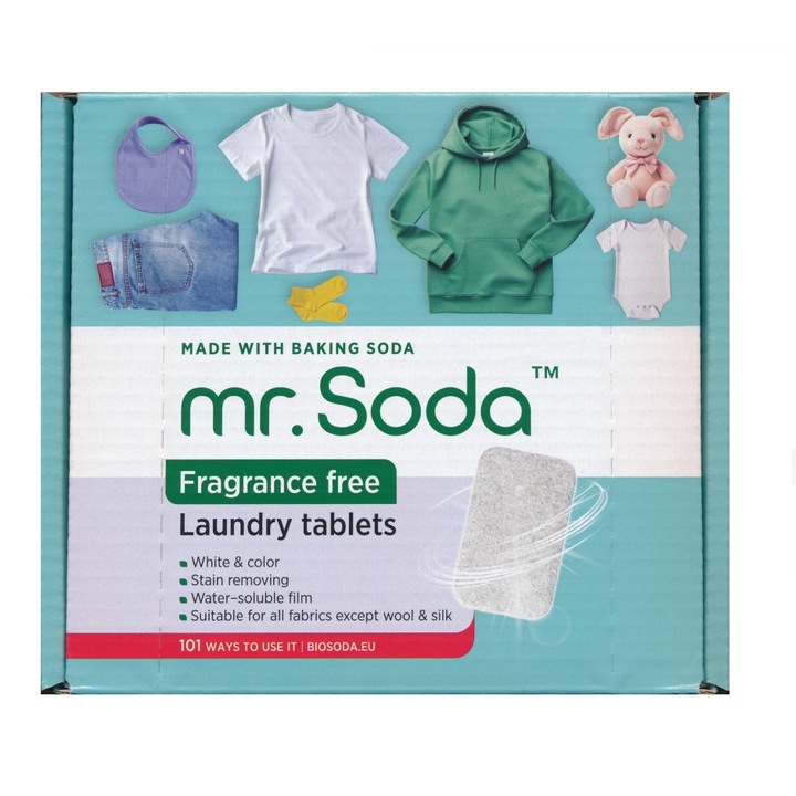 Tablete pentru masina de spalat rufe cu bicarbonat de sodiu, 30 bucati x 25g, Mr.Soda