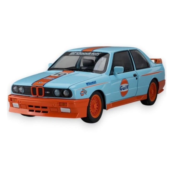Masinuta metal mecanica, BMW M3 E30, scara 1:24, sunete, 2 usi mobile, capota mobila, portbagaj mobil, blue, 21 cm