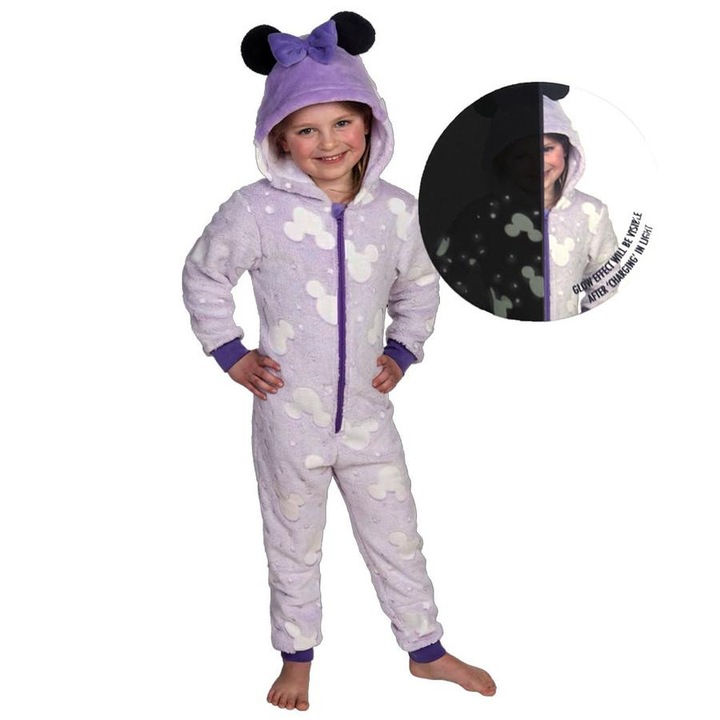 Pijama lungă salopetă Disney Minnie Mov copii, Multicolor