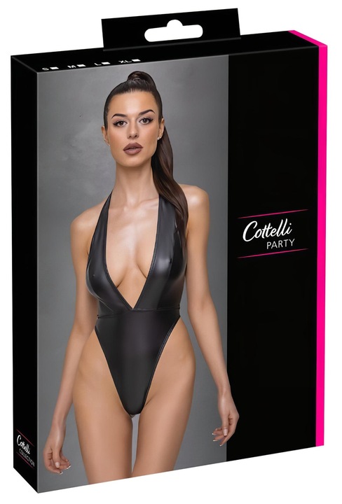 Cottelli Party - fényes, nyakpántos body (fekete)