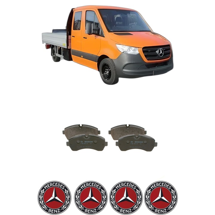 Set placute frana Fata MERCEDES-BENZ SPRINTER 3, 5-t Platform/Chassis (B907, B910) 319 CDI RWD (907.133, 907.135, 907.233, 907.235) din 2018-2021, KW 140 CP 190 CMC 2987, Auto, Bosch, 4 Stickere auto cu MERCEDES-BENZ