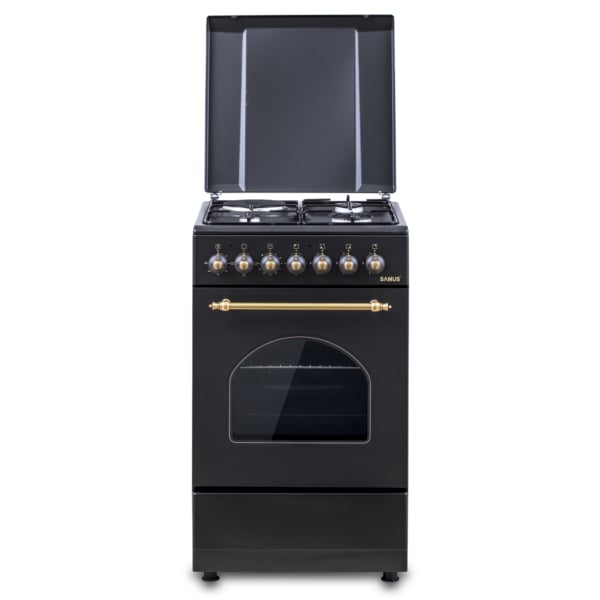 Aragaz mixt Samus, 3 plite pe gaz + 1 electric, cuptor electric 48L, capacitate 2200W, 60cm, design rustic