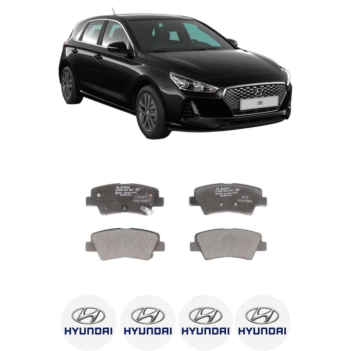 Set placute frana Spate HYUNDAI i30 (PDE, PD, PDEN) 1.6 CRDi hybrid 48V din 2020, KW 100 CP 136 CMC 1598, Auto, Bosch, 4 Stickere auto cu HYUNDAI