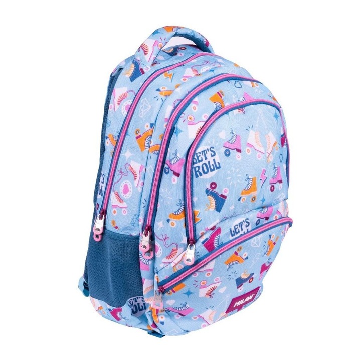 Ghiozdan mare scolar 25L MILAN Roller 2, 4 compartimente, multicolor, 46,5x30x17cm