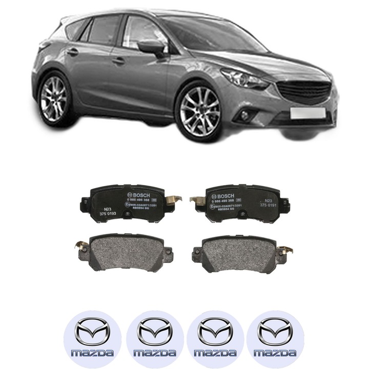 Set placute frana Spate MAZDA 3 (BM, BN) 2.0 din 2013-2019, KW 88 CP 120 CMC 1998, Auto, Bosch, 4 Stickere auto cu MAZDA