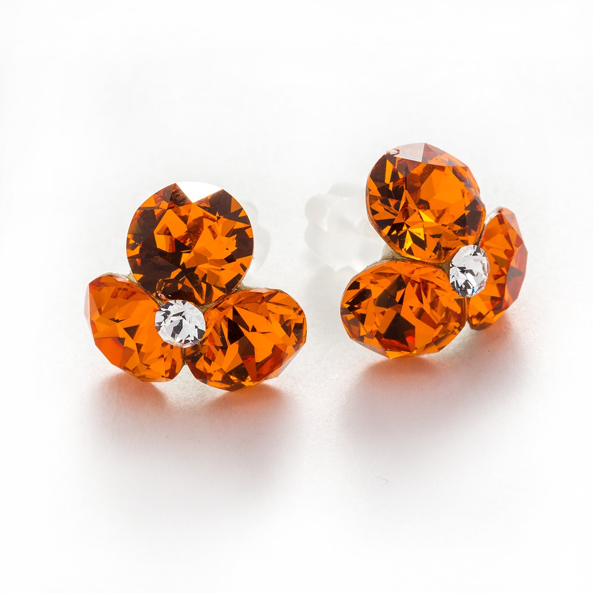 Cercei Argint DaviCrystals cu cristale trifoi Tangerine