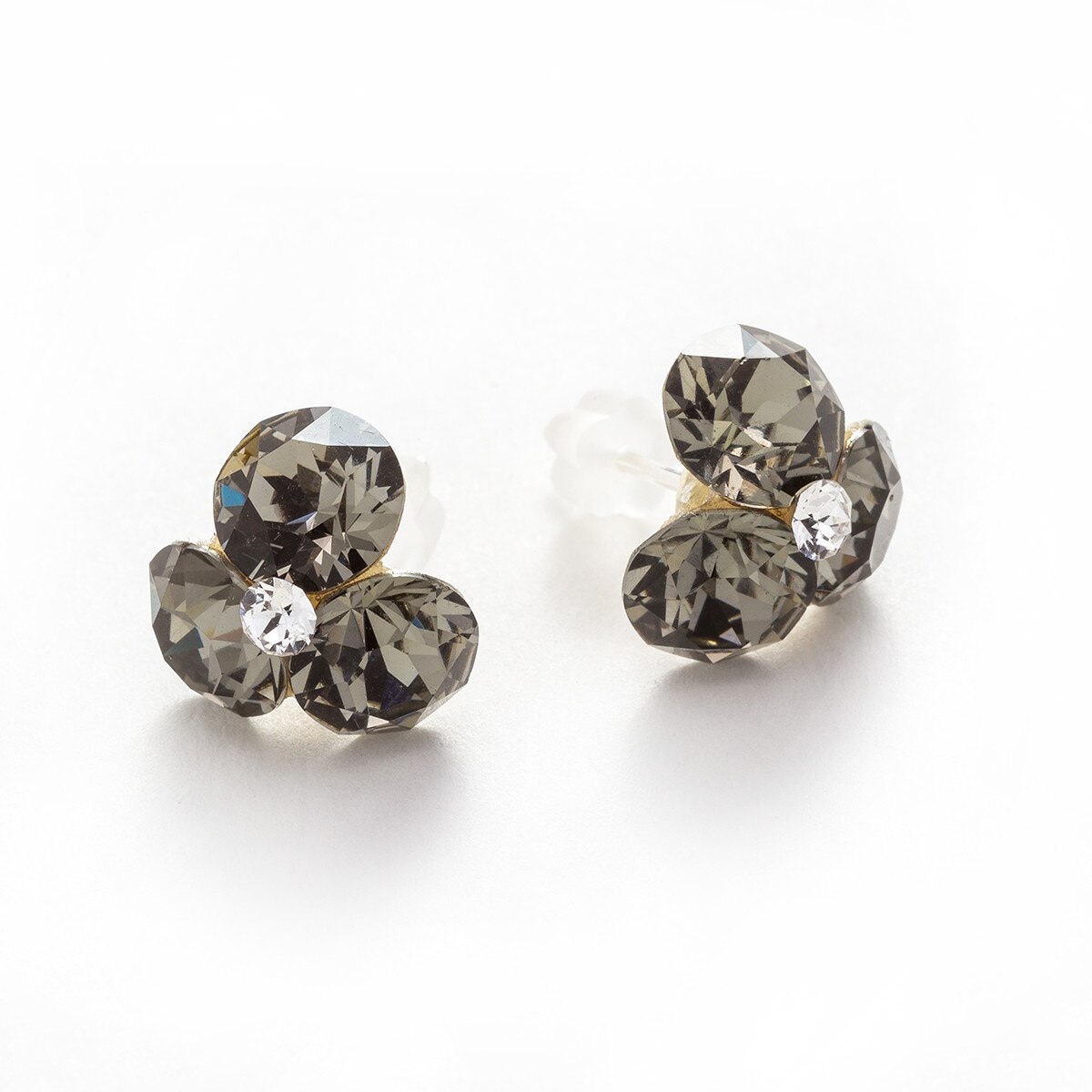 Cercei Argint DaviCrystals cu cristale trifoi Black Diamond