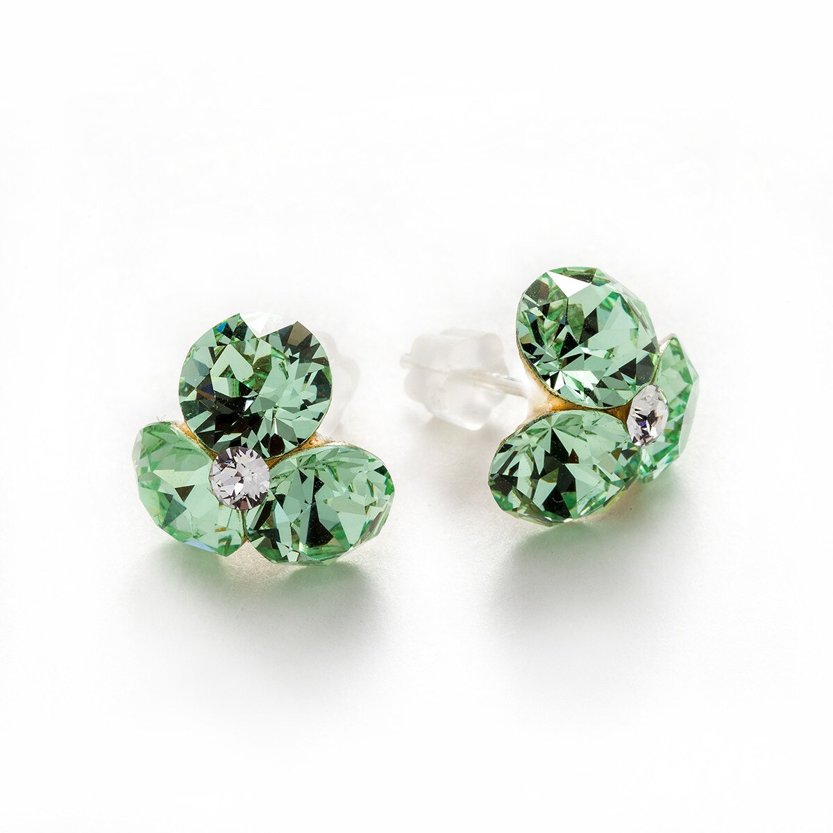 Cercei Argint DaviCrystals cu cristale trifoi Chrysolite