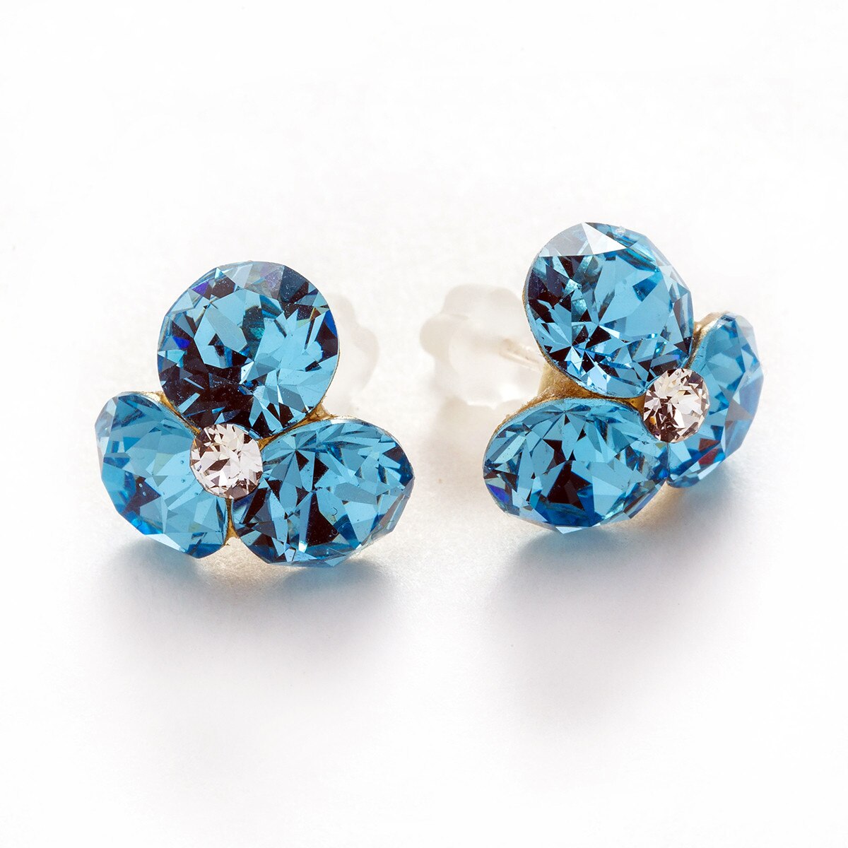 Cercei Argint DaviCrystals cu cristale trifoi aquamarin