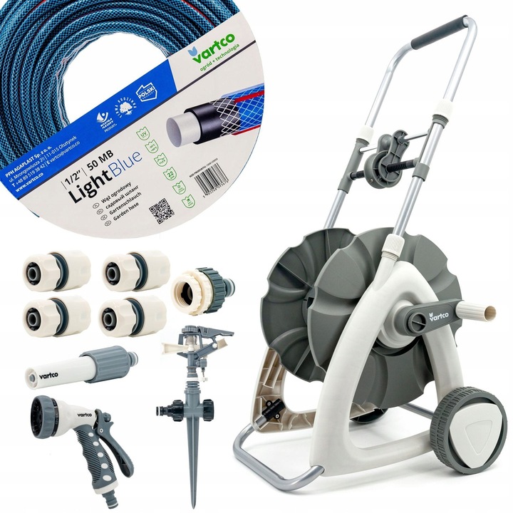 Комплект аксесоари за напояване Vartco, количка с маркуч 50м