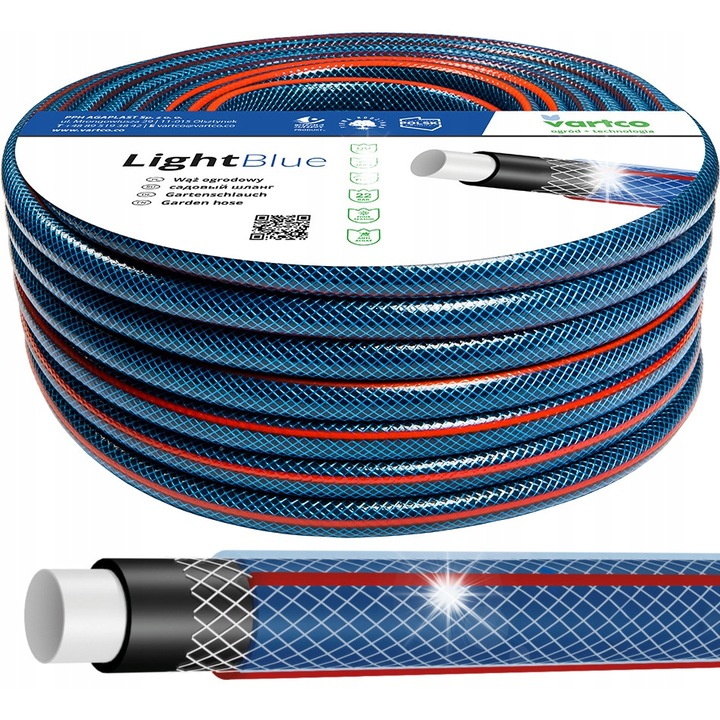 Градински маркуч 4 слоя, 1", 30м, прозрачно син