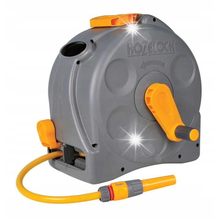 Градински комплект Hozelock, компактна макара 2 в 1 с маркуч 25м, монтажни аксесоари, UV устойчива пластмаса