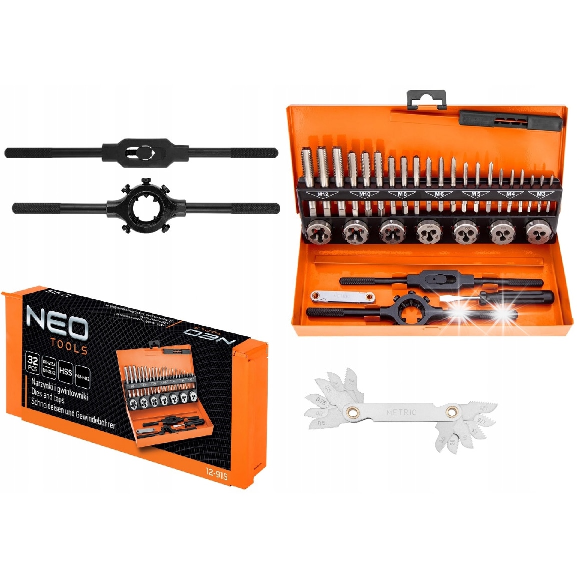 Set 32 matrice si tarozi M3-M12 HSS in valiza, NEO TOOLS - eMAG.ro