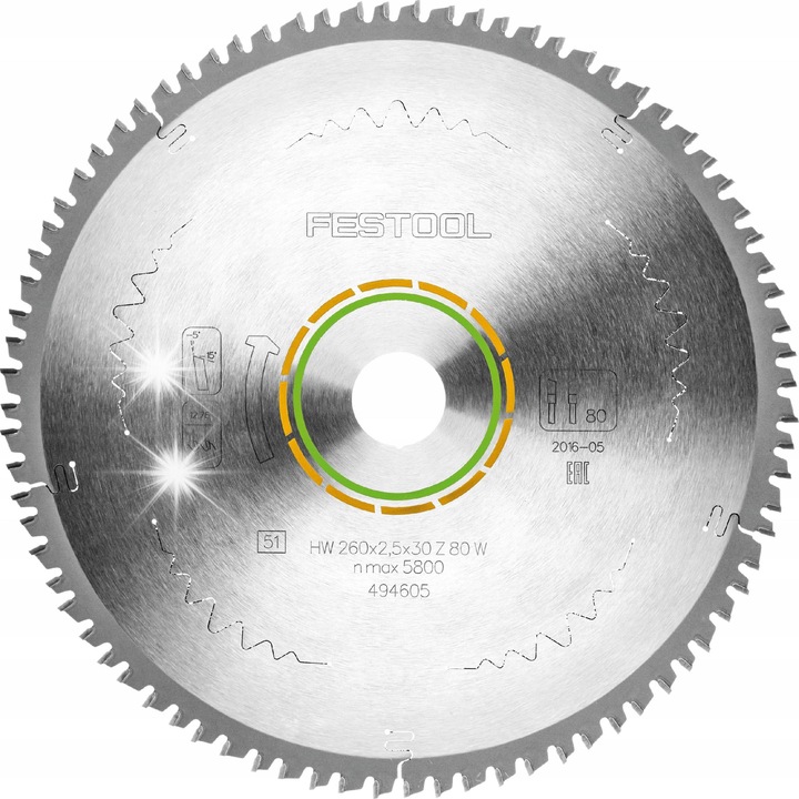 Диск циркулярен 260x30mm, Festool, 80 зъба, фино рязане, за дърво