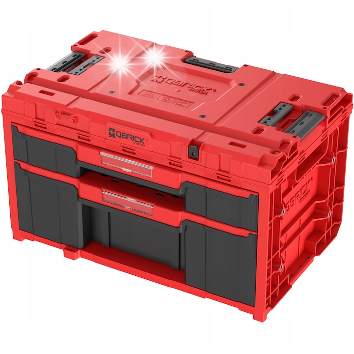 Qbrick System ONE 2.0 DRAWER 2 Plus szerszámosláda, piros, méretei 587x380x340mm, 2 fiók, kapacitás 29l