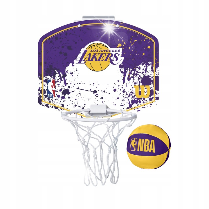 Мини баскетболна дъска Wilson Los Angeles Lakers, 30x25 см, топка