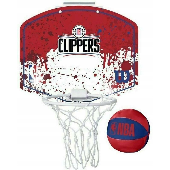 Мини баскетболна дъска Wilson Los Angeles Clippers, комплект с мека топка, 28,5x24 см, 16,5 см диаметър, многоцветен