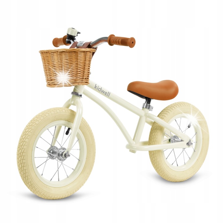 Детски велосипед Kidwell Classy, 12" помпащи се гуми, стоманена рамка, кремав цвят, комплект с кошница и звънец