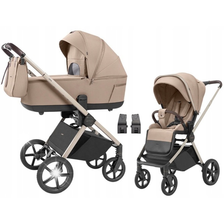 Количка 2 в 1 Carrello Ultra, бежова с флорални мотиви, с кош за новородено и спортен модул, 7кг, 81x43x30см