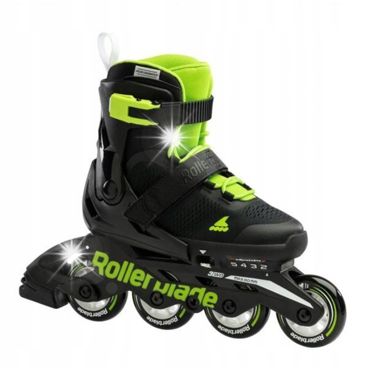 Детски ролери Rollerblade Microblade, 21.0-23.0 см, черно-зелени, 4 колела, система за регулиране