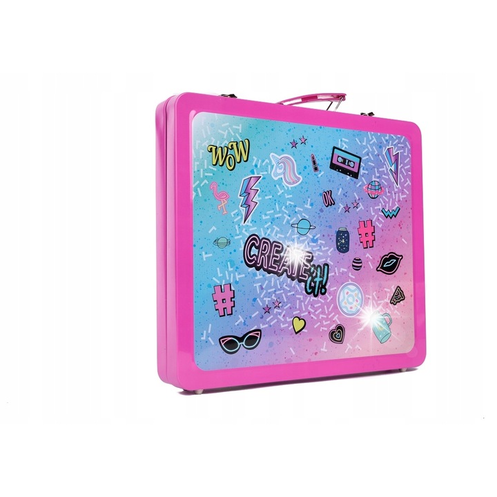 Комплект куфарче грим и маникюр неон, Create it!, 5 лака, палитра 5 цвята, розов, 6+