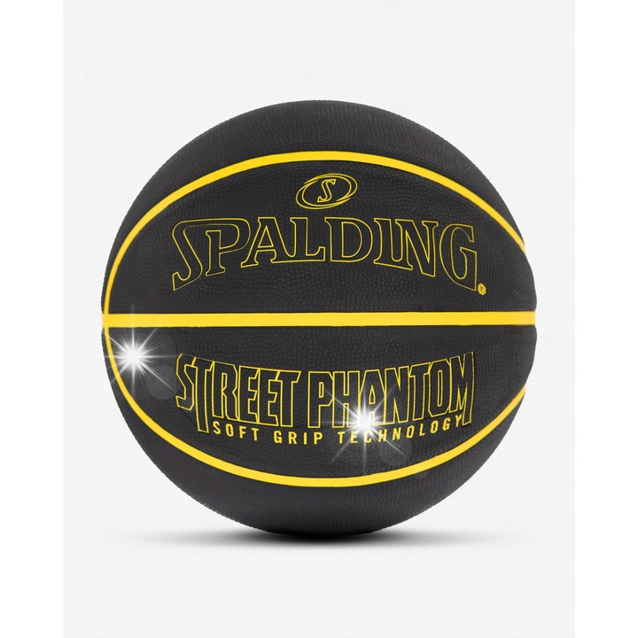 Minge de baschet Spalding Phantom, r. 7, negru/galben, material rezistent, pentru terenuri de beton/asfalt