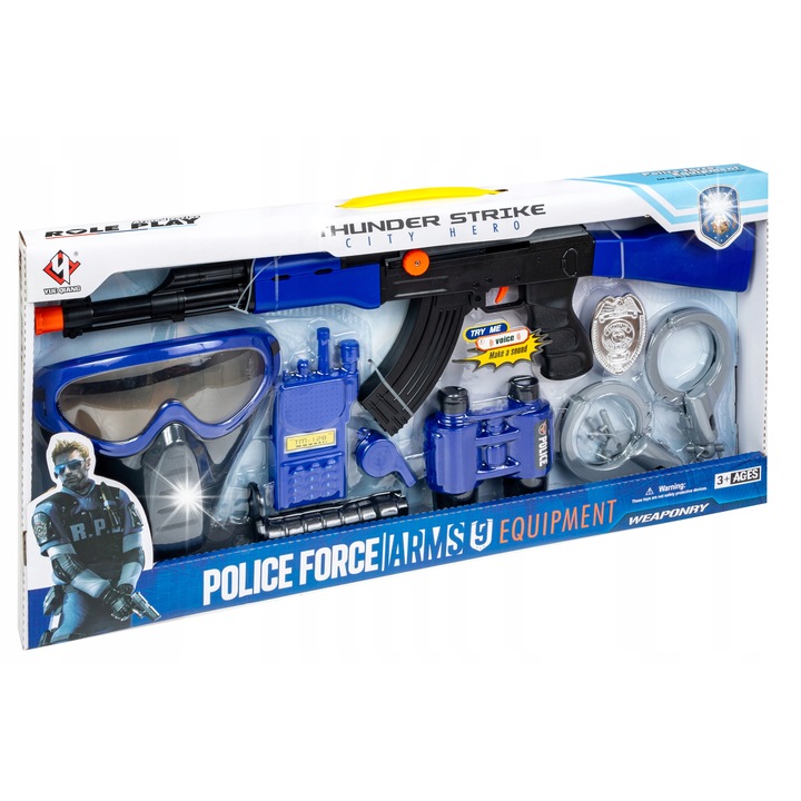 Комплект за игра Полицейски служител, Анек, карабина със звук, маска, белезници, бинокъл, 53x25,5x4см
