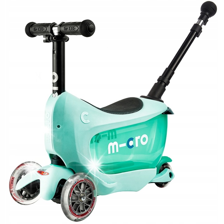 Тротинетка Mini2go Deluxe Plus, 2 в 1, със стойка за играчки, мента, 49-67см