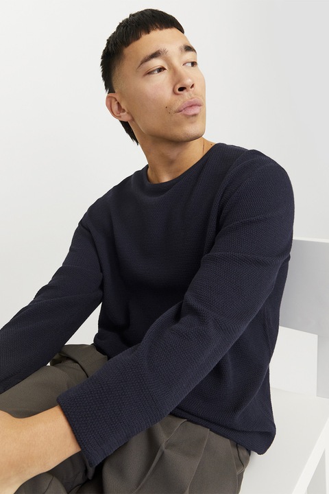 Jack & Jones, Pulover lejer din amestec de bumbac organic, Albastru ultramarin