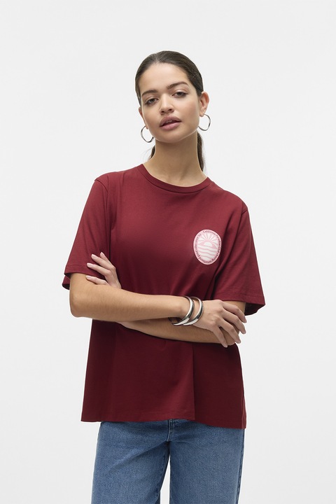 Vero Moda, Bő fazonú organikuspamut póló, Bordó