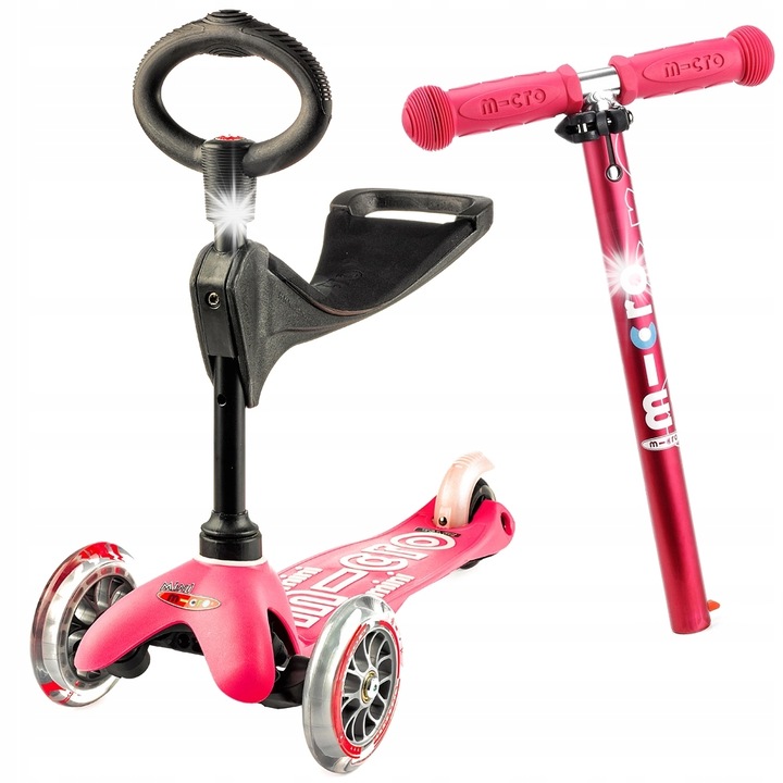 Тротинетка Mini Micro 3в1 Deluxe със седалка, розова, 1-2 години, максимално тегло 35 кг