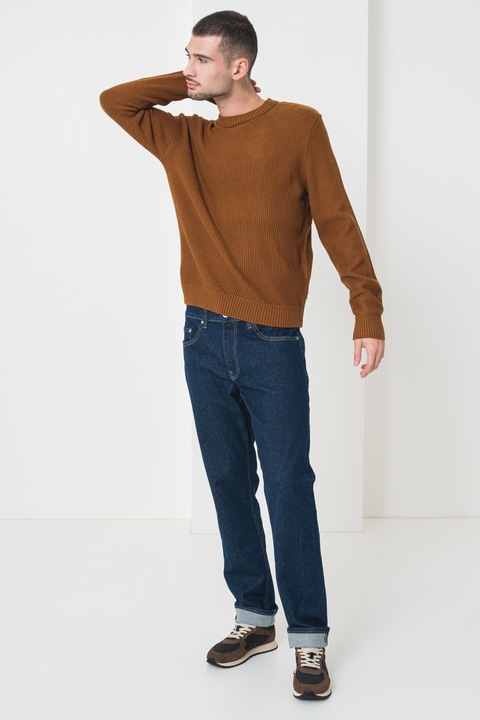 Jack & Jones, Kerek nyakú kötött pulóver, Karamellbarna