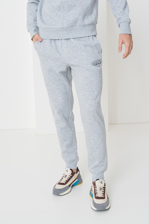 Jack & Jones, Pantaloni de trening cu talie medie, Gri deschis melange