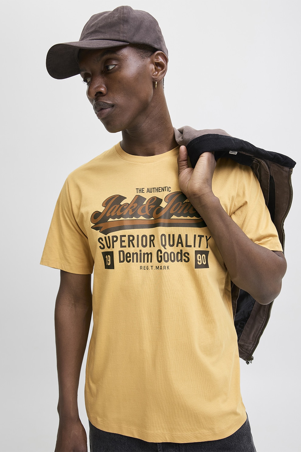 Jack & Jones, Tricou din bumbac organic cu imprimeu, Negru, Portocaliu pal, L