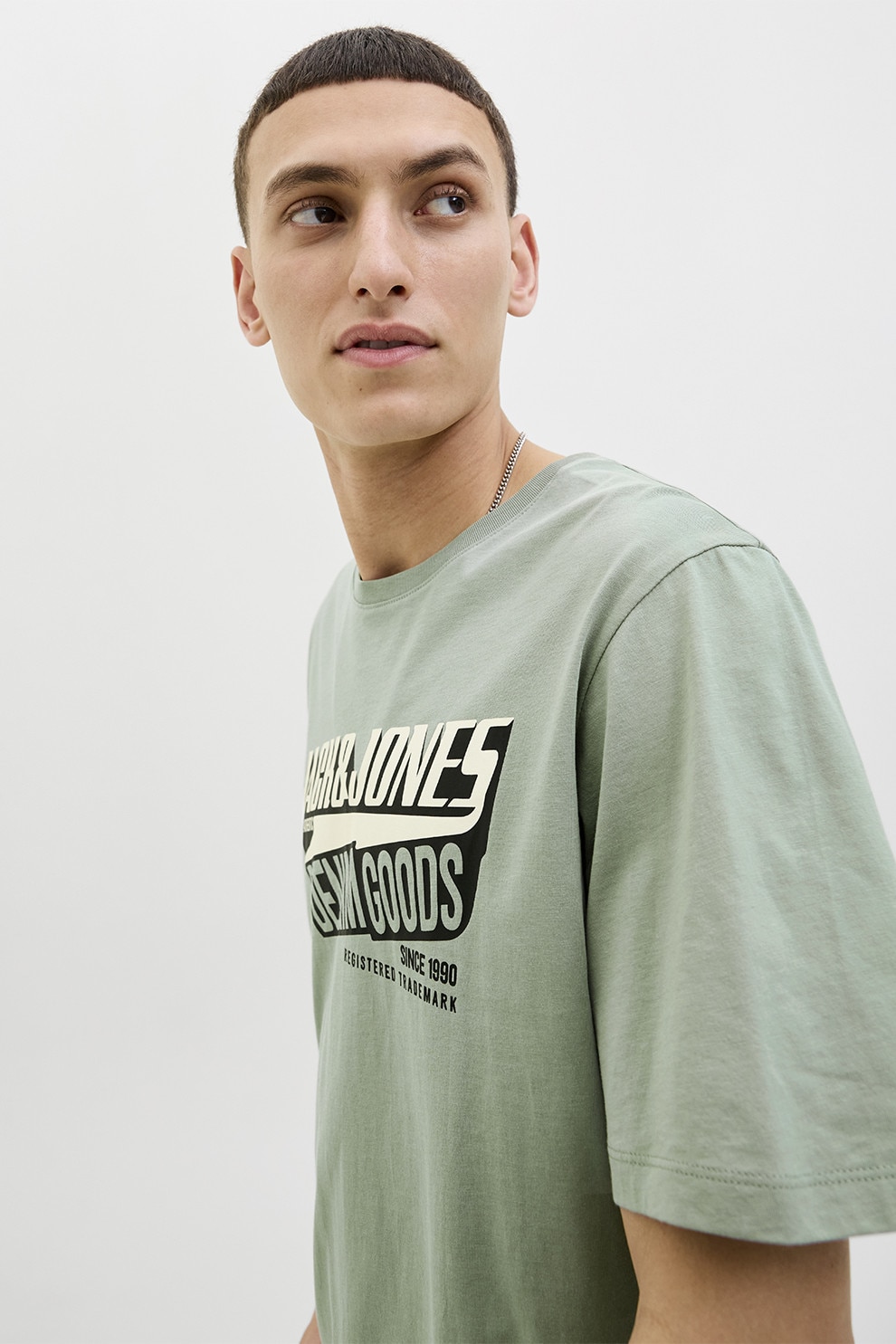 Jack & Jones, Tricou din bumbac organic cu imprimeu, Alb, Negru, Verde pal, M