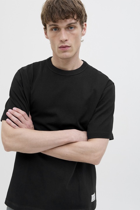 Jack & Jones, Kerek nyakú pamutpóló, Fekete