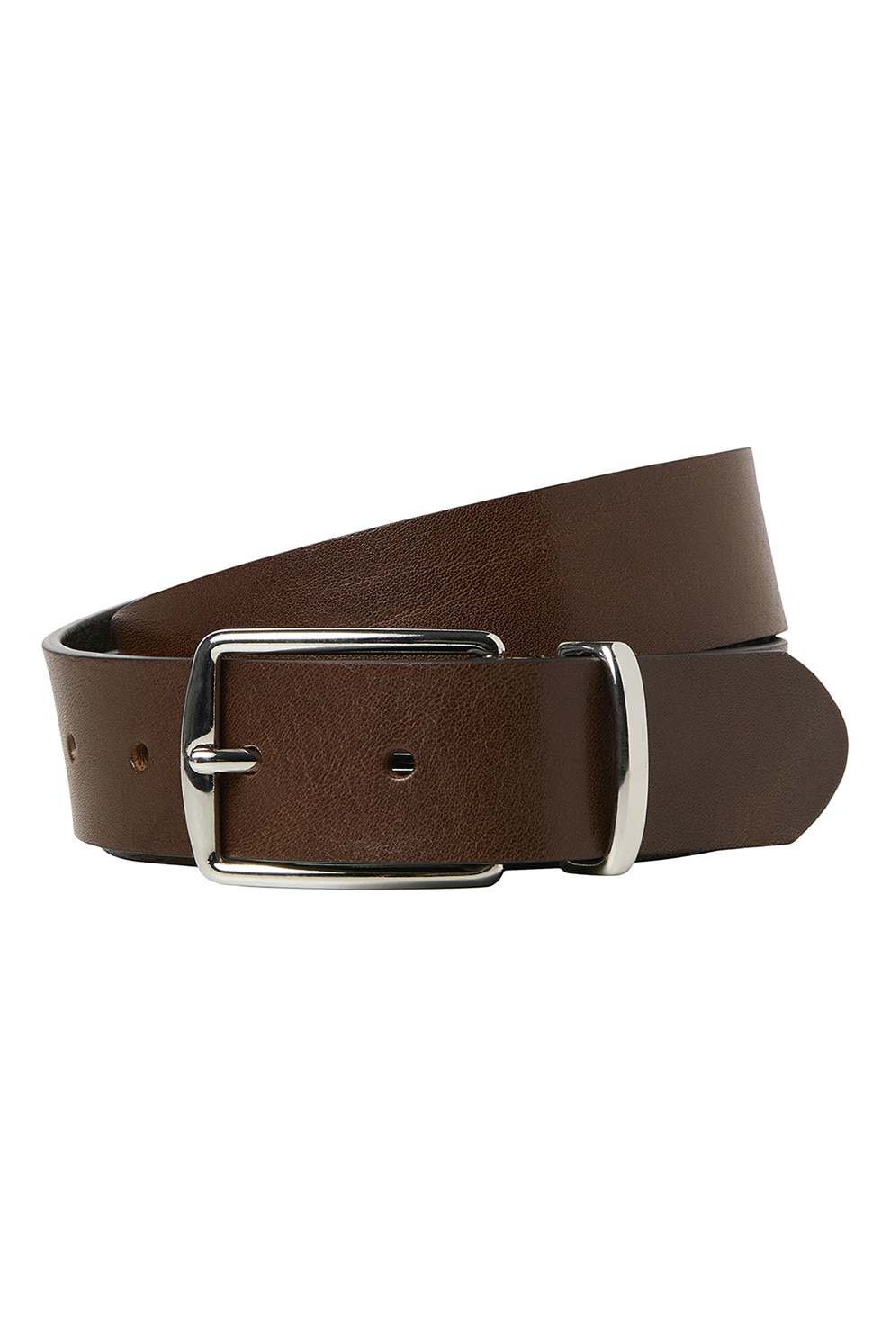 Jack & Jones, Curea de piele cu catarama metalica, Maro inchis, 95
