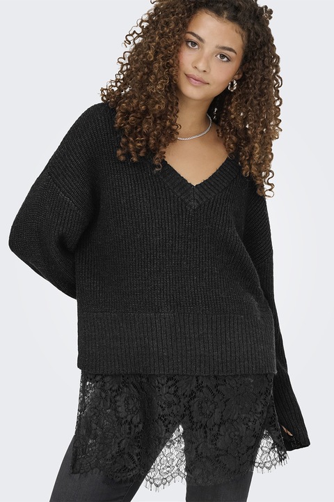 Only, V-nyakú bő fazonú pulóver, Fekete