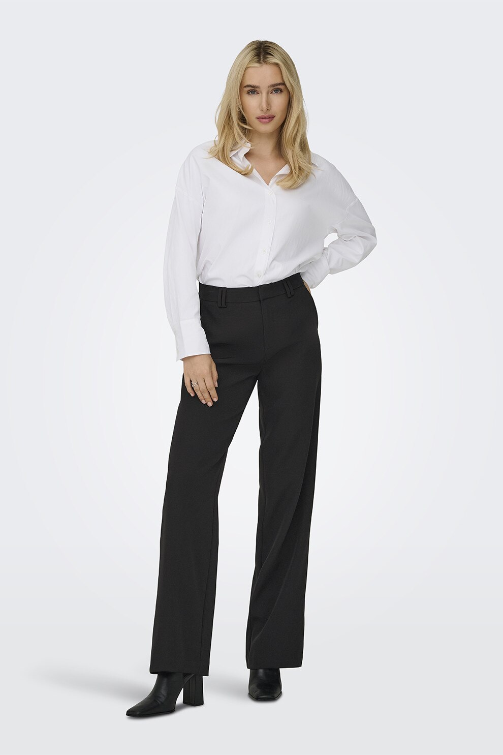 Only, Pantaloni uni cu talie inalta, Negru, 42-L32