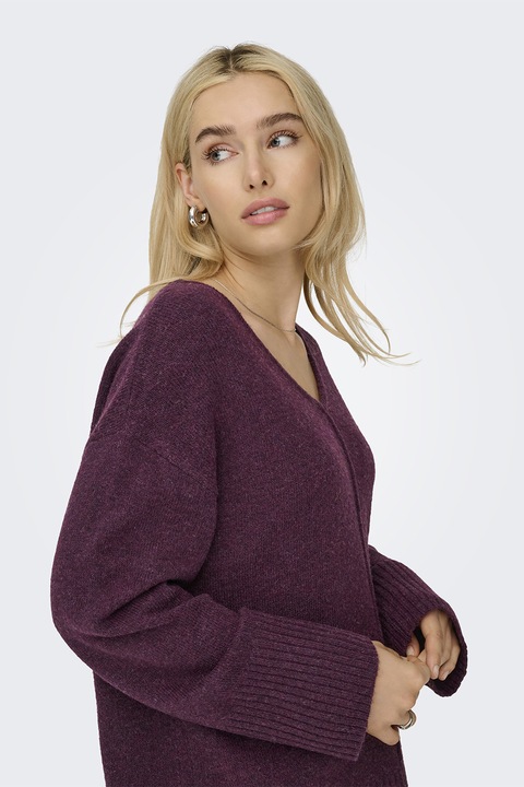 Only, Gyapjútartalmú pulóver V alakú nyakrésszel, Bíborszín