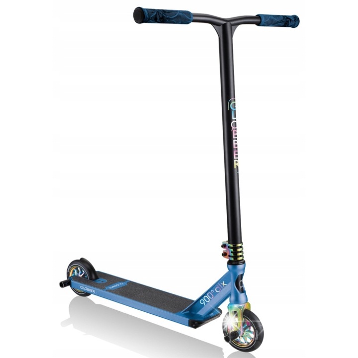 Тротинетка Globber GS900, черно-неохромно-синьо, 120 мм колела, алуминий T6, комплект с пегове