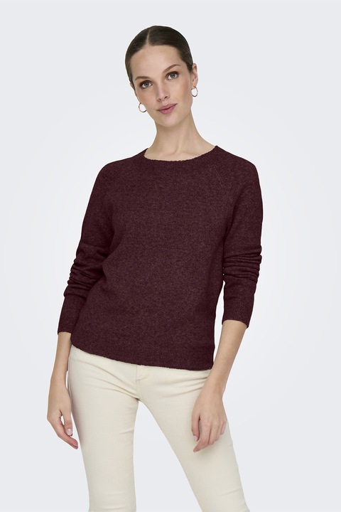 Only, Pulover tricotat fin cu maneci raglan, Rosu inchis