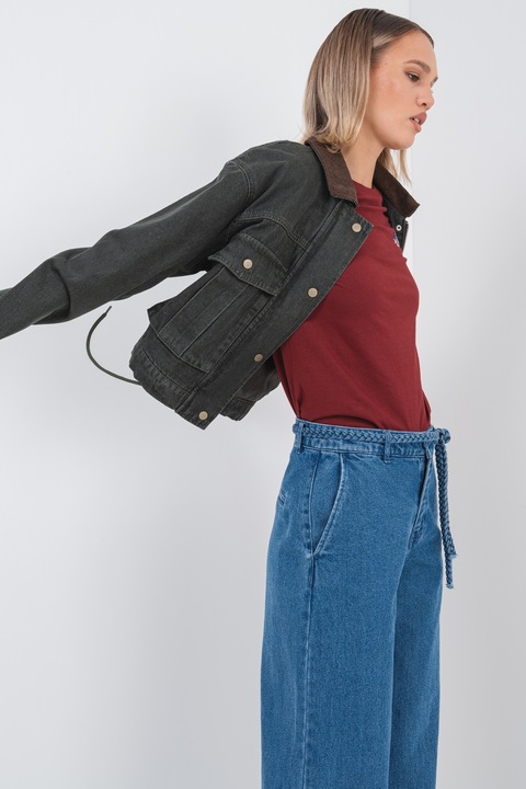 Vero Moda, Яке Saylor от деним с уголемени джобове, Тъмнокафяв/Папратово зелено