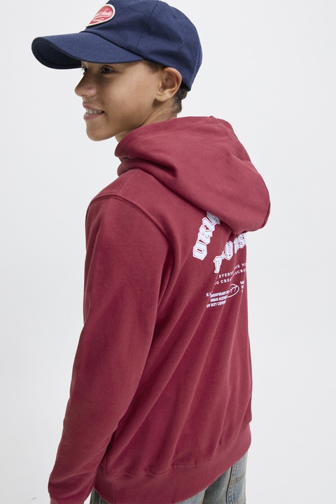 Jack & Jones, Hanorac regular fit cu model text, Rosu