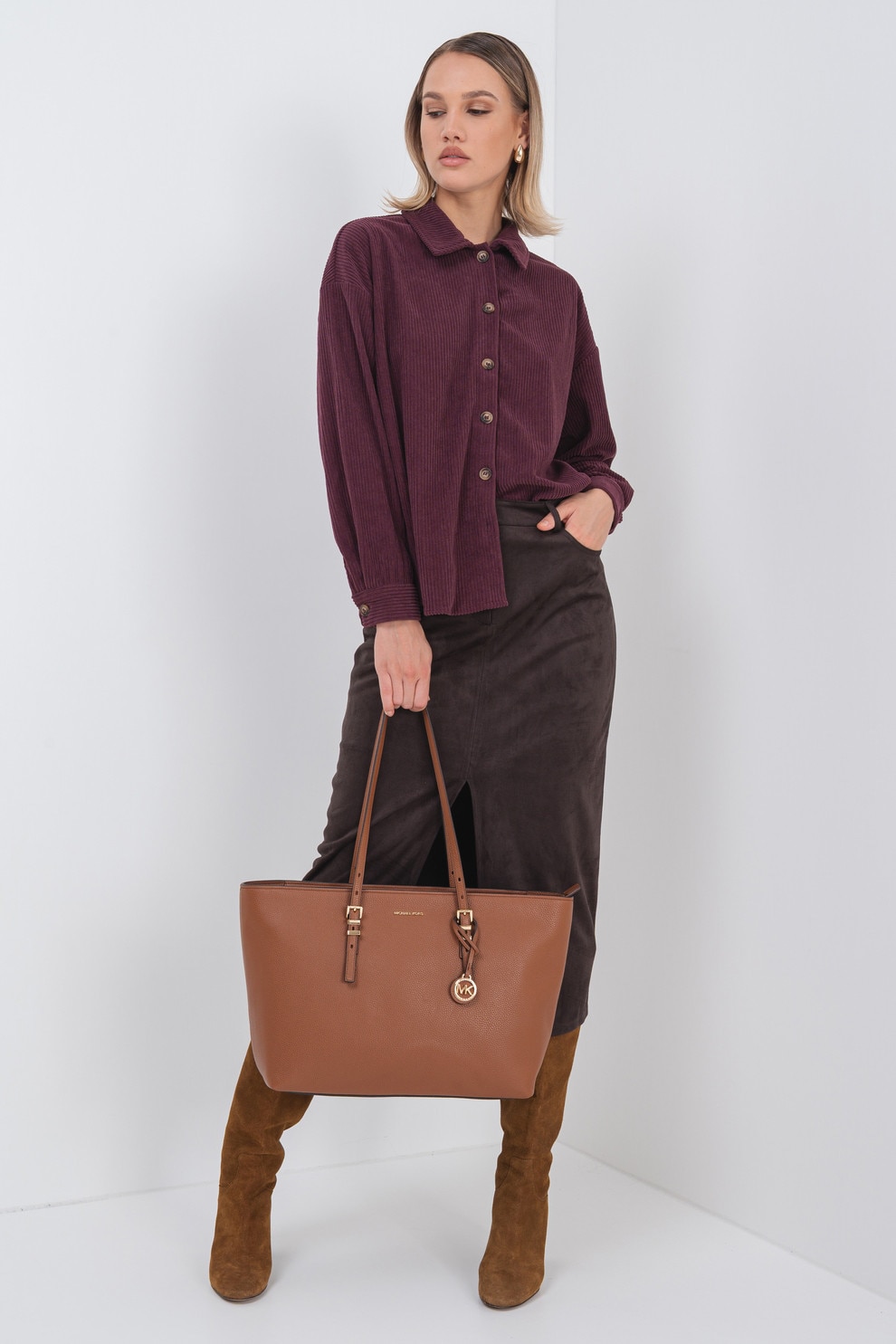 Vero Moda, Camasa supradimensionata din reiat Cleo, Violet tyrian, M