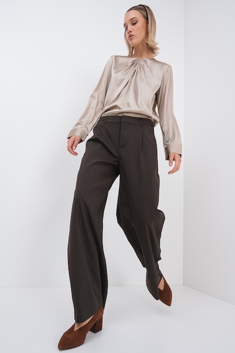 Only, Pantaloni eleganti cu dungi discrete, Maro inchis