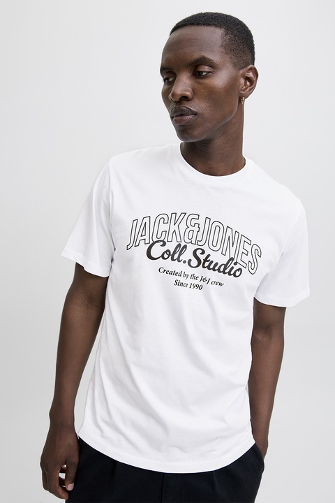 Jack & Jones, Kerek nyakú mintás pamutpóló, Fehér