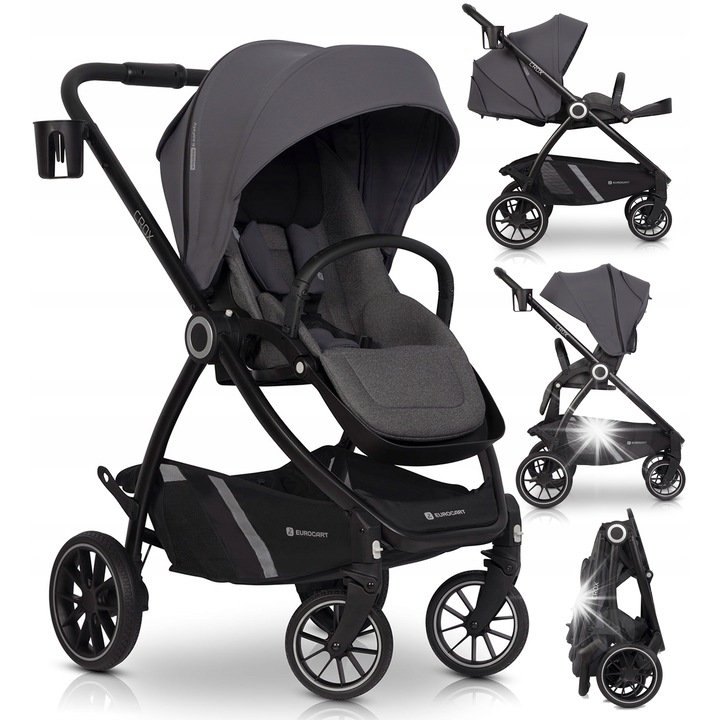 Количка Euro-Cart Crox, 0+, 22кг, регулируема, черна