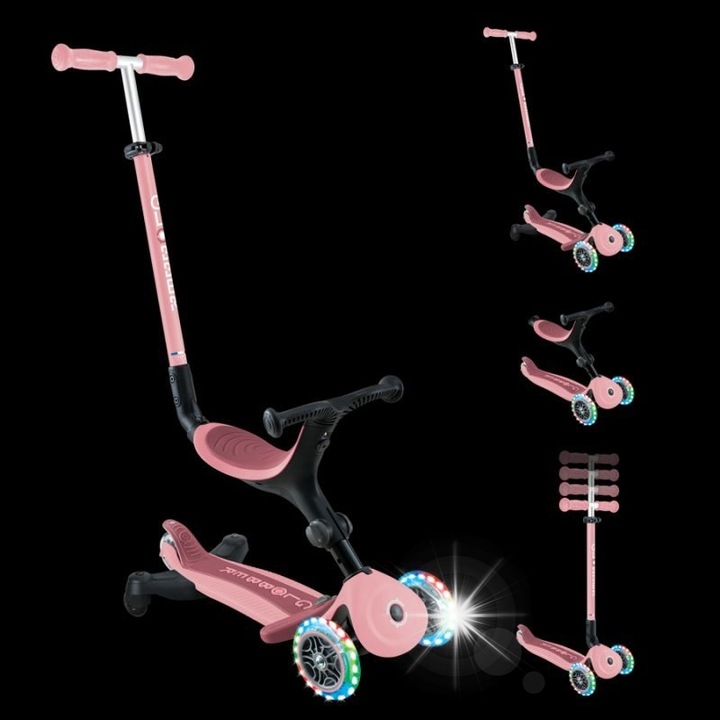 Тротинетка 3 в 1 Globber Go Up Active Lights 360, със система за контрол 360, регулируема седалка, многоцветна, 15-36 месеца и 3-9 години